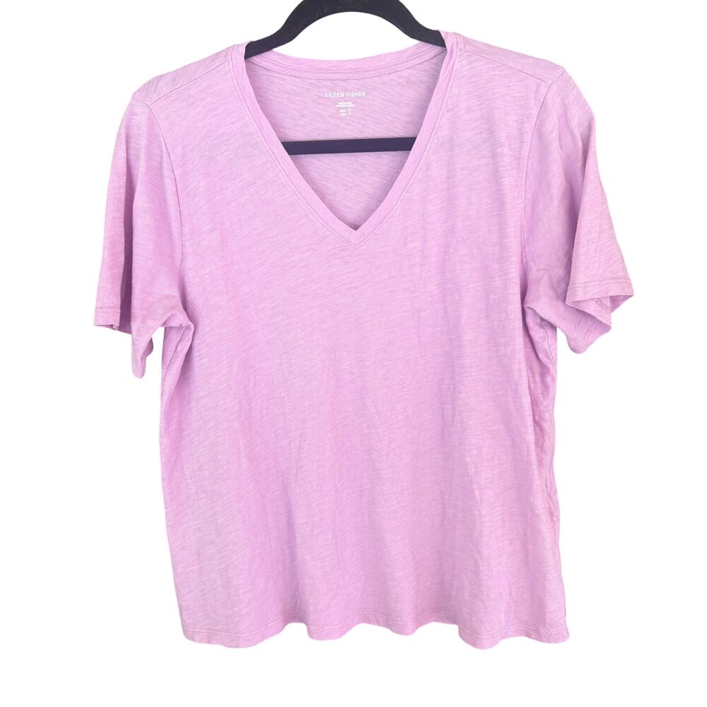 Eileen Fisher Slub Cotton V Neck Tee S NWOT Orchid Purple Top Organic Minimalist